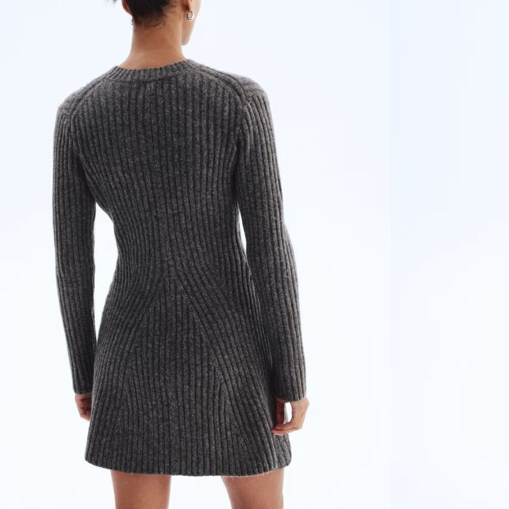 H&M Rib Knit Sweater Mini Dress Gray Wool Blend Melange - Size Large - Picture 3 of 8